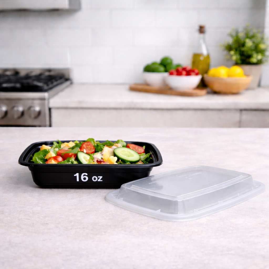Rectangular Plastic Food Container With Lid (150 Sets/Box)