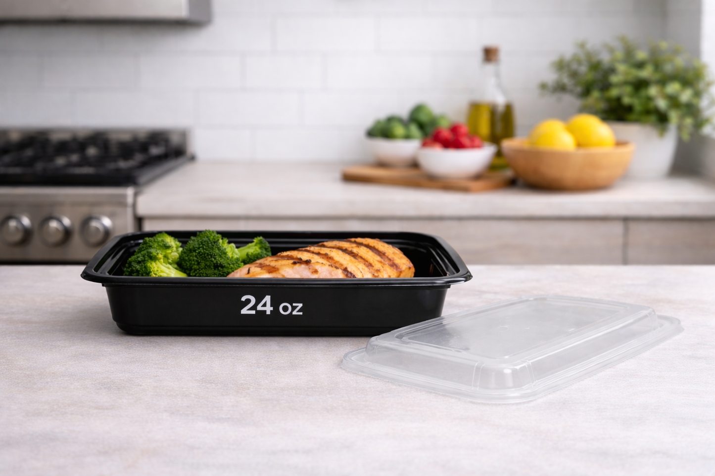 Rectangular Plastic Food Container With Lid (150 Sets/Box)