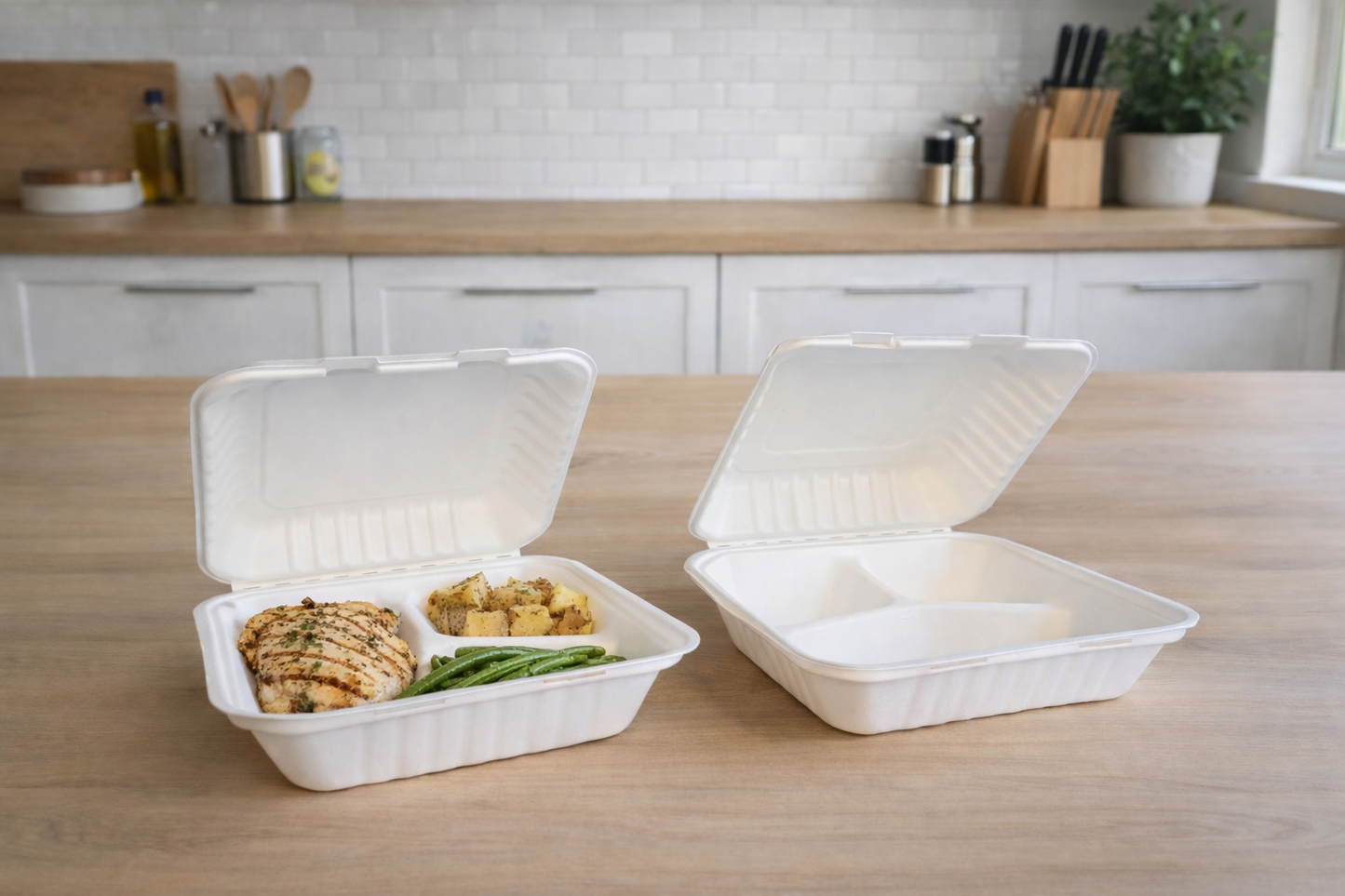Compostable Hinged Container Bagasse PFAS Free