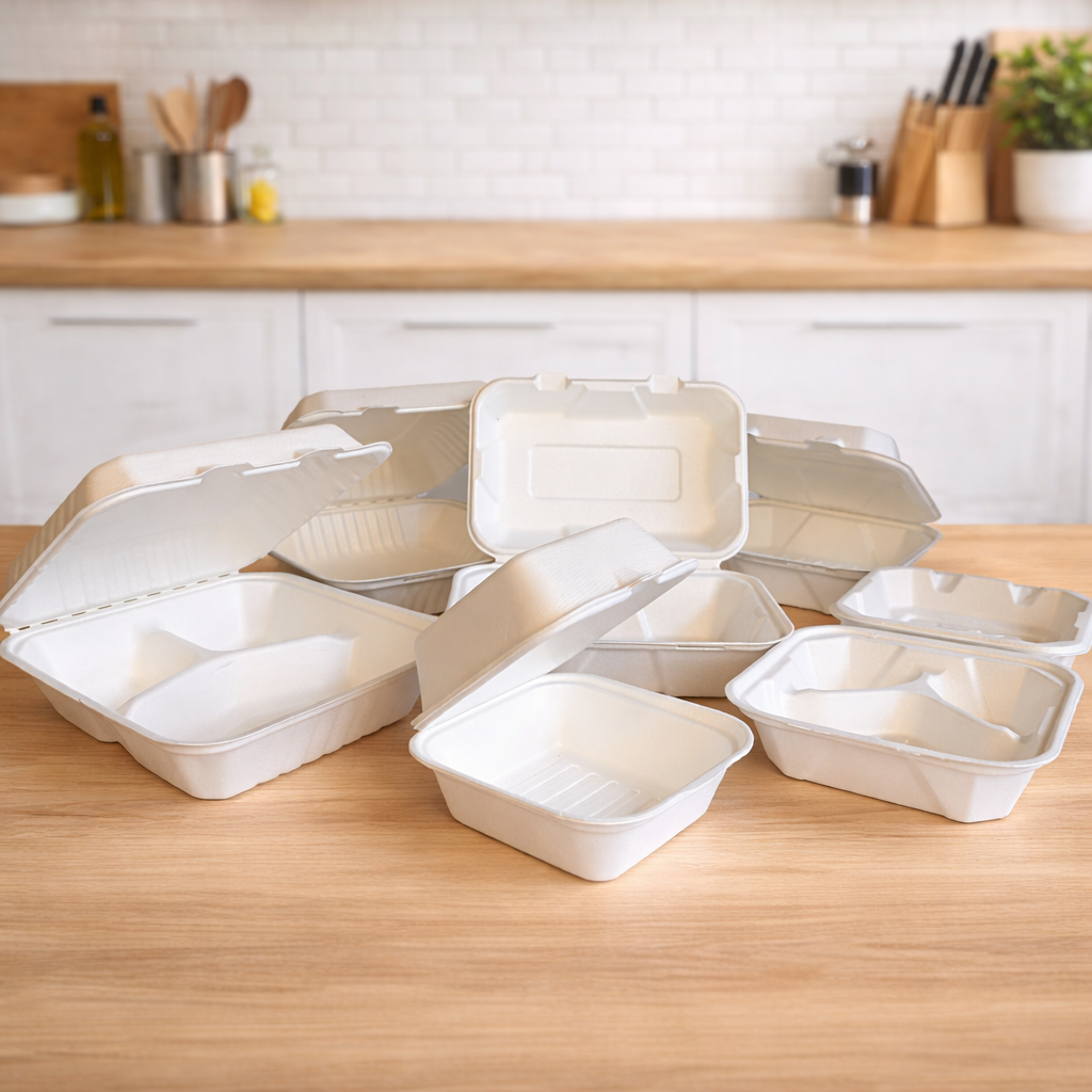 Compostable Hinged Container Bagasse PFAS Free