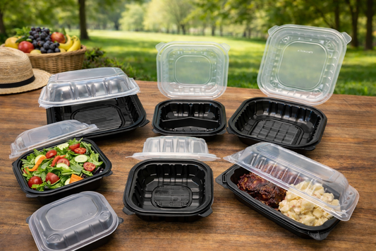 Black Hinged Plastic Container With Clear Lid