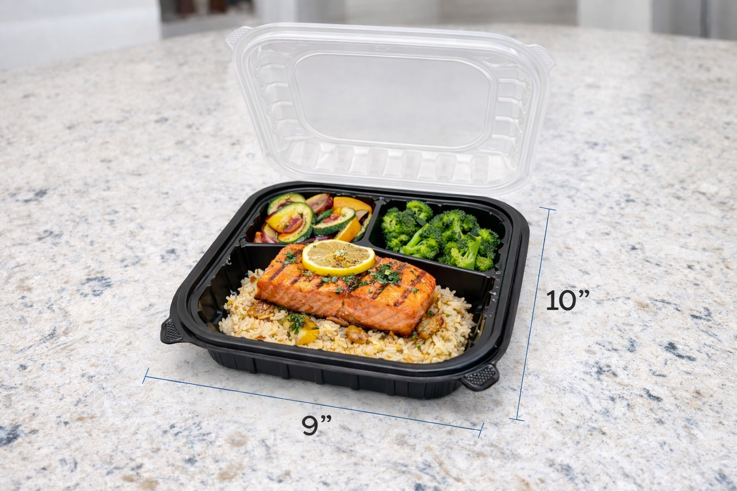 Black Hinged Plastic Container With Clear Lid