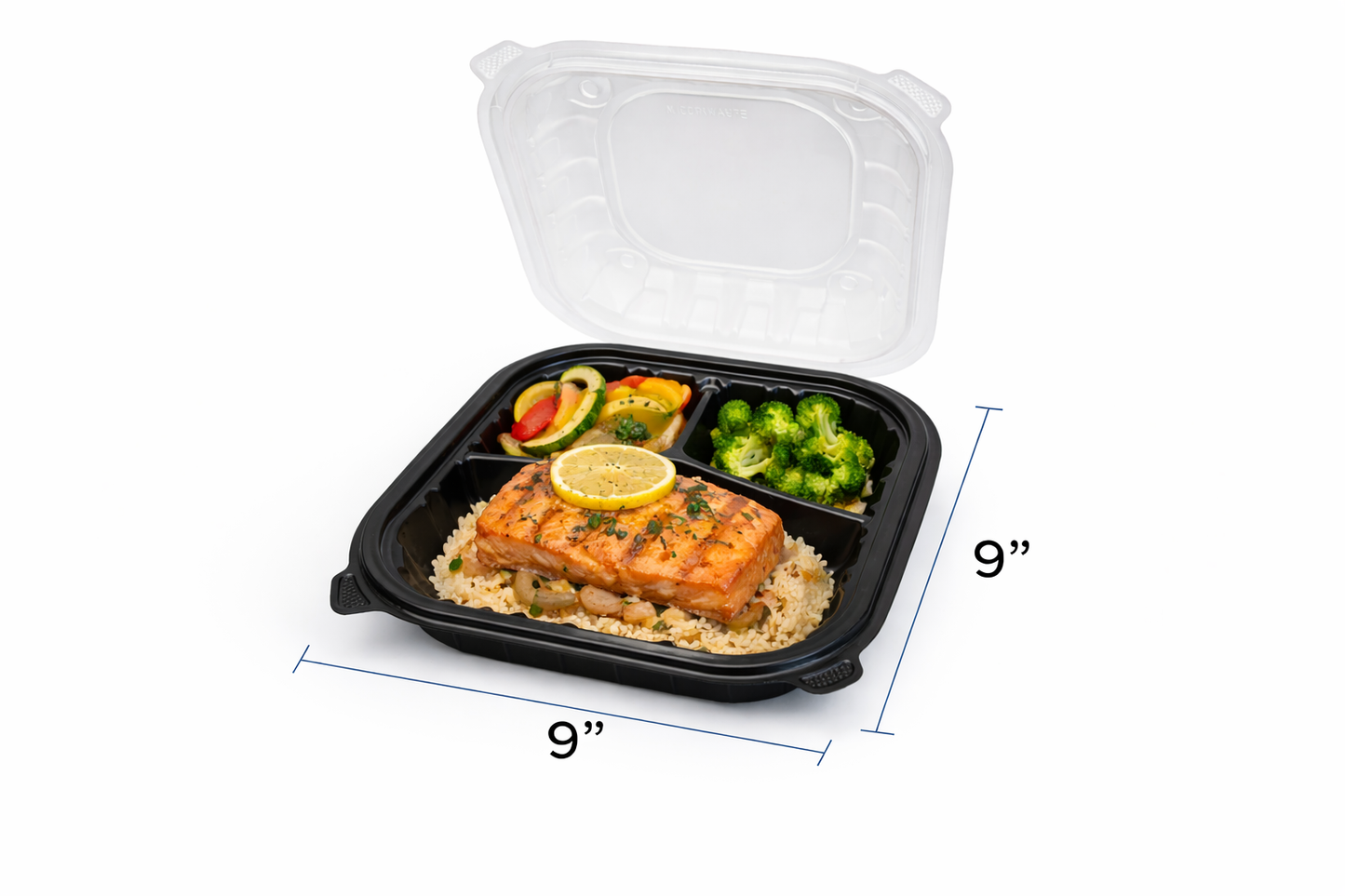 Black Hinged Plastic Container With Clear Lid