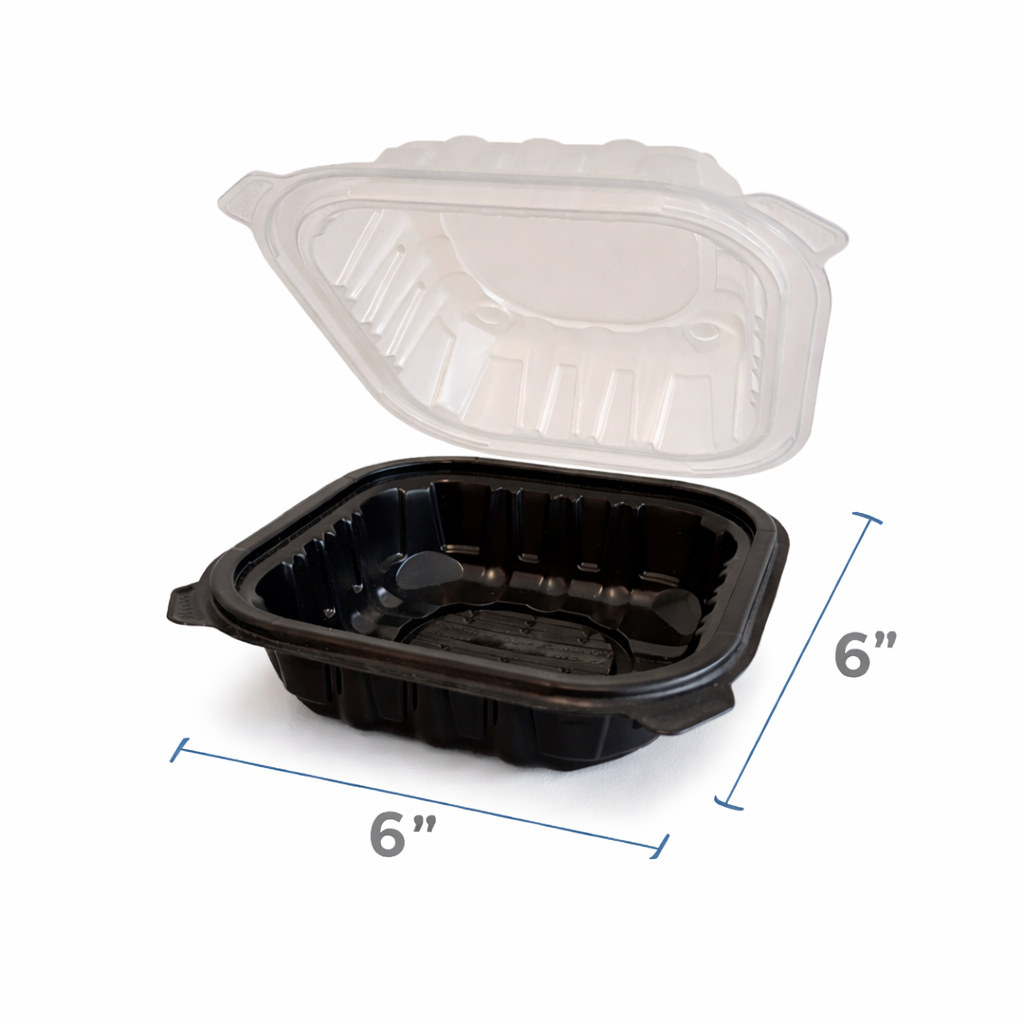 Black Hinged Plastic Container With Clear Lid